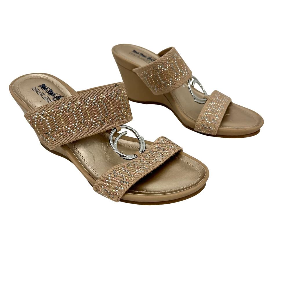 Coach and Four Viola tan wedge slip on sandals size 6